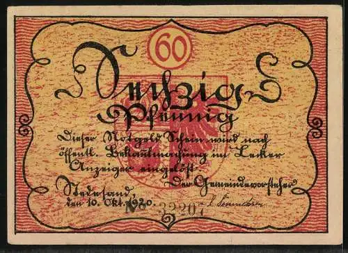 Notgeld Stedesand 1920, 60 Pfennig, Burschen mit Stöckern, Stadtwappen