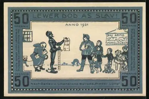 Notgeld Kellinghusen 1921, 50 Pfennig, Ortsansicht, Sanktion von Frankreich