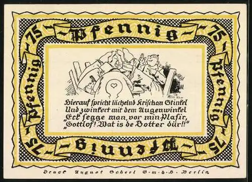 Notgeld Stolzenau 1921, 75 Pfennig, Wiedensahl Geburtsort von Wilhelm Busch