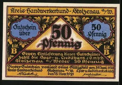 Notgeld Stolzenau 1921, 50 Pfennig, Schneider bei der Arbeit