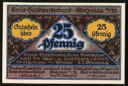 Notgeld Stolzenau 1921, 25 Pfennig, Schneider beim Nähen