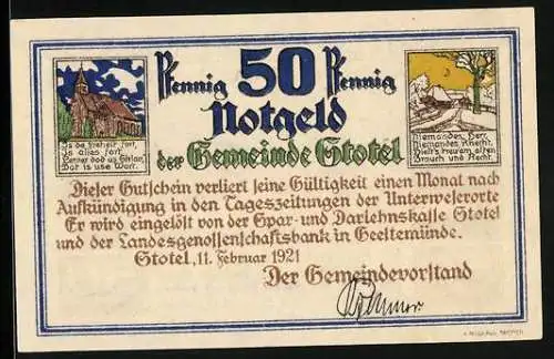 Notgeld Stotel 1921, 50 Pfennig, Kirche, Ritter marschieren
