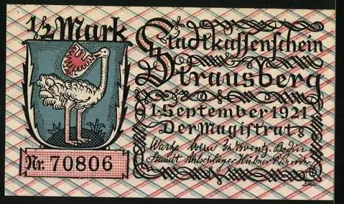 Notgeld Strausberg 1921, 50 Pfennig, Stadtbelagerung, Stadtwappen