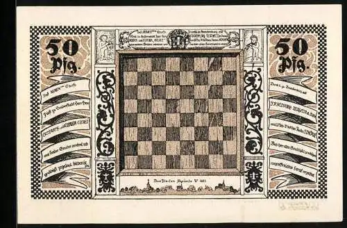 Notgeld Stroebeck 1921, 50 Pfennig, Schach / Chess, Leeres Schachbrett