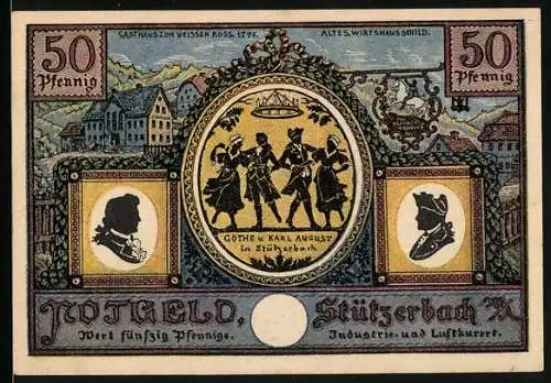 Notgeld Stützerbach, 50 Pfennig, Göthe und Karl August, Jagdschloss