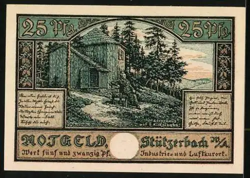 Notgeld Stützerbach 1921, 25 Pfennig, Gasthaus zum Auerhahn, Göthehaus