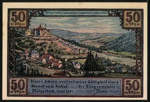 Notgeld Stützerbach 1921, 50 Pfennig, Karl August und Göthe beim Tanz, Jagdschloss