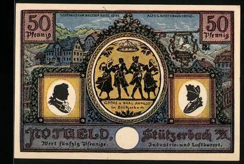 Notgeld Stützerbach 1921, 50 Pfennig, Göthe und Karl August beim Tanz, Altes Wirtshausschild