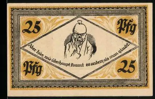 Notgeld Stolzenau 1921, 25 Pfennig, Mann mit rundem Hut
