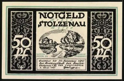 Notgeld Stolzenau 1921, 50 Pfennig, Dichter Wilhelm Busch, Lichter Moor