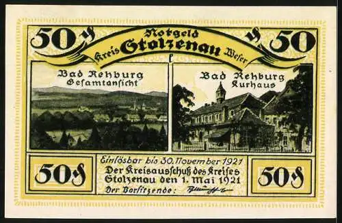 Notgeld Stolzenau 1921, 50 Pfennig, Mann kehrt nach Hause ein, Gedicht W. Busch