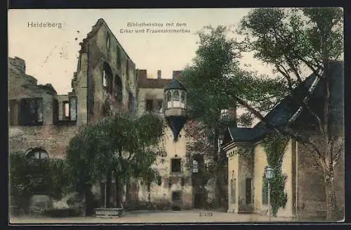 AK Heidelberg, Bibliotheksbau mit dem Erker und Frauenzimmerbau