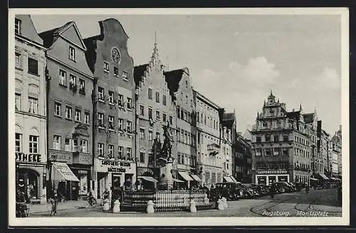 AK Augsburg, Moritzplatz mit Geschäften