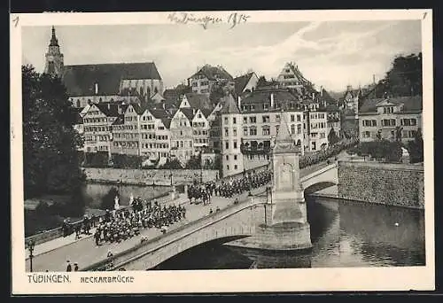 AK Tübingen, Neckarbrücke mit Parade