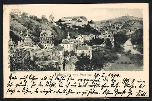 AK Tübingen, Westansicht mit Blick auf das Schloss