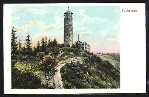 Künstler-AK Jena, Fuchsturm Gastwirtschaft in der Dämmerung