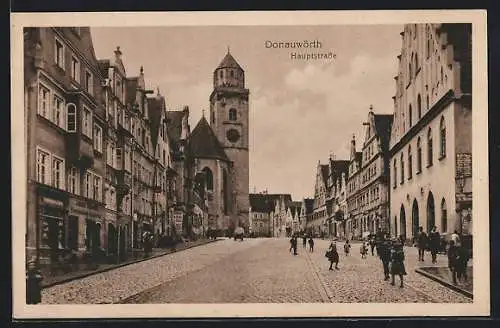 AK Donauwörth, Hauptstrasse mit Kirche