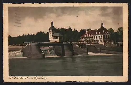 AK Augsburg, Lechwehr und Restauration an dem Hochablass