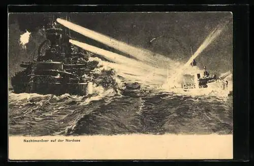 Künstler-AK Nachtmanöver auf der Nordsee