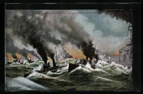 AK Durchbruch einer Hochsee-Torpedoboots Division, Kriegsschiff