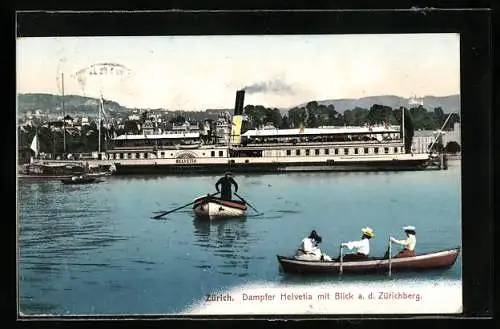 AK Zürich, Dampfer Helvetia mit Blick auf den Zürichberg
