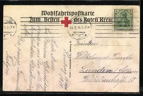Künstler-AK Deutscher Reichsadler mit Krone bringt Telegramm des kleinen Kreuzers Augsburg