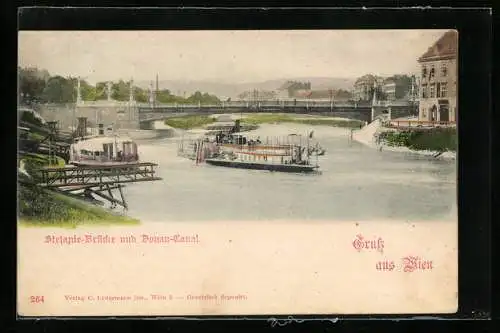 AK Wien, Stefaniebrücke, Donaukanal, Dampfer
