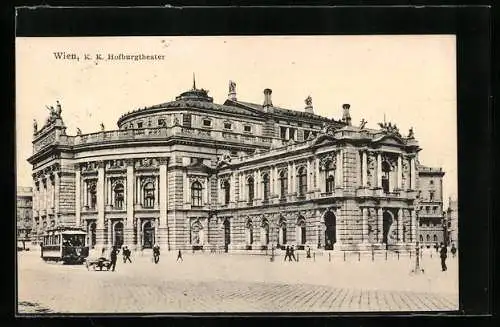 AK Wien, K. K. Hofburgtheater, Strassenbahn