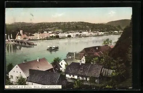 AK Aschach a.d. Donau, Blick über Landshag, Schiff