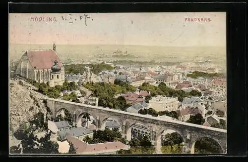 AK Mödling, Panoramaansicht mit Hochbrücke