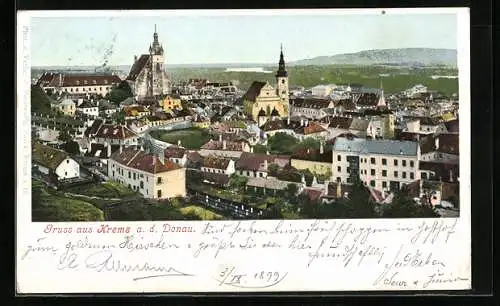 AK Krems a. d. Donau, Ortsansicht aus der Vogelschau mit Blick in die Ferne