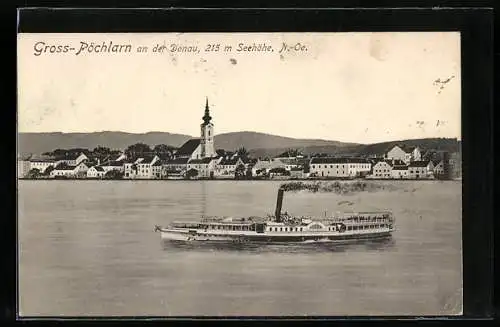 AK Gross-Pöchlarn, Dampfer vor dem Donauufer