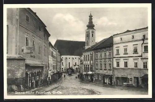 AK Peuerbach, Teilansicht mit Passanten