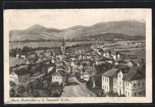 Künstler-AK Hofkirchen a. d. Trattnach, Ortsansicht aus der Vogelschau