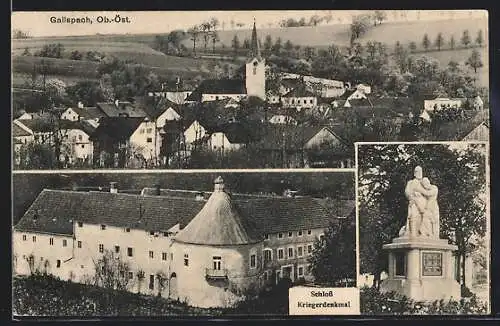 AK Gallspach /Ob.-Öst., Ortsansicht, Schloss und Kriegerdenkmal