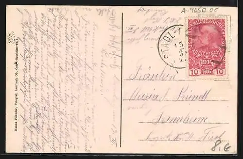 AK Lambach /Ob.-Öst., Marktplatz mit Fontäne