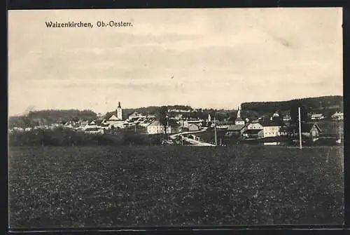 AK Waizenkirchen /Ob.-Oesterr., Blick auf den Ort über ein Feld