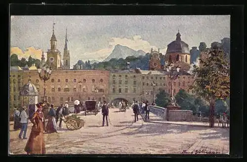 Künstler-AK Brüder Kohn (B.K.W.I) Nr. 920 /23: Salzburg, Stadtbrücke mit Untersberg