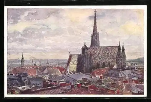 Künstler-AK J. Kalous: Wien, Panorama mit Stefanskirche