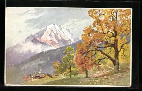 Künstler-AK Edward Harrison Compton: Watzmann von der Ramsau im Herbst