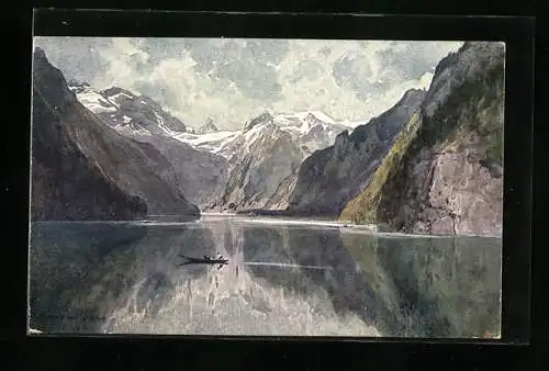 Künstler-AK Edward Harrison Compton: Königssee mit Gebirgslandschaft