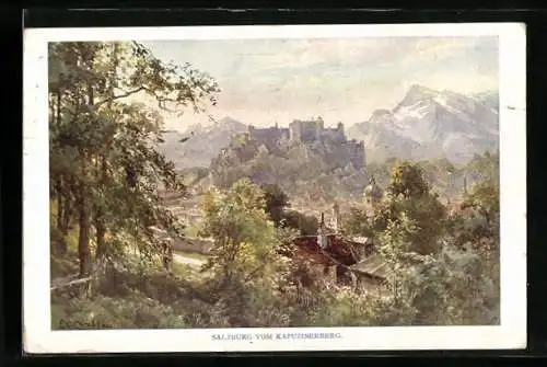 Künstler-AK Edward Theodore Compton: Salzburg, Festung Hohensalzburg vom Kapuzinerberg