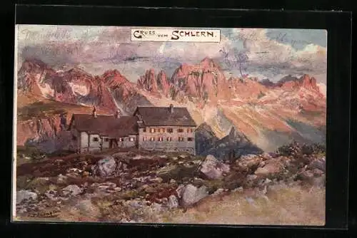 Künstler-AK Edward Theodore Compton: Schlern, Schlernhaus der Sektion Bozen