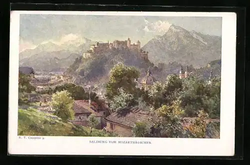 Künstler-AK Edward Theodore Compton: Salzburg, Blick vom Mozarthäuschen