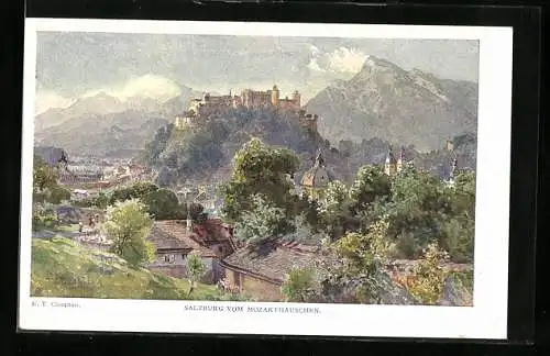 Künstler-AK Edward Theodore Compton: Salzburg, Blick vom Mozarthäuschen