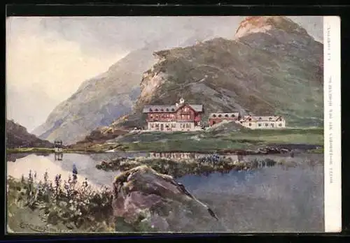 Künstler-AK Edward Theodore Compton: Hotel Moserboden mit der Höhenburg