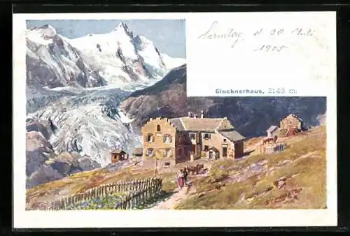 Künstler-AK Edward Theodore Compton: Glocknerhaus mit Bergpanorama