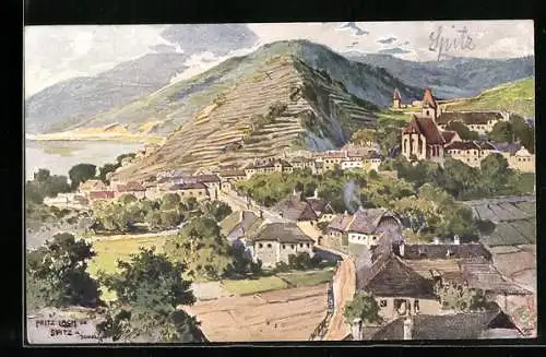 Künstler-AK Fritz Lach: Spitz a/Donau, Panorama