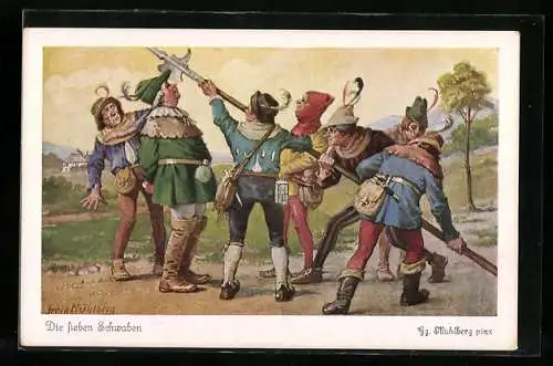 Künstler-AK Georg Mühlberg: Die sieben Schwaben mit Hellebarde