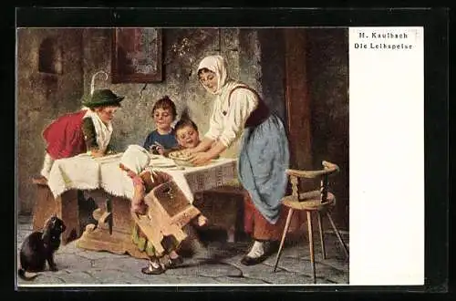 Künstler-AK Hermann Kaulbach: Mutter hat die Leibspeise ihrer Kinder zubereitet